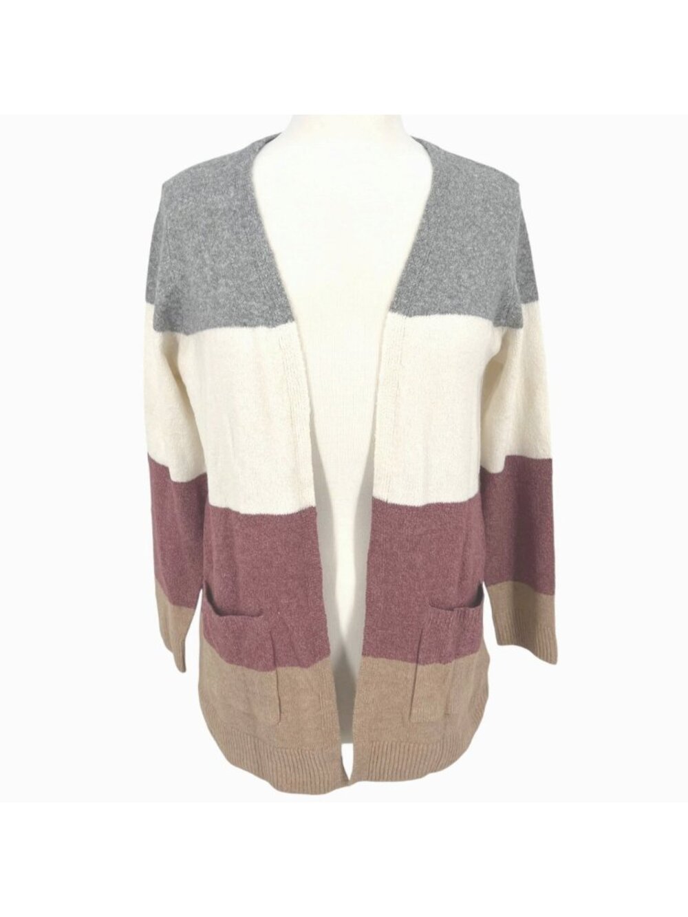 Market & Spruce Colorblock Open Cardigan Sweater Gray Pink Beige Size Medium NWT